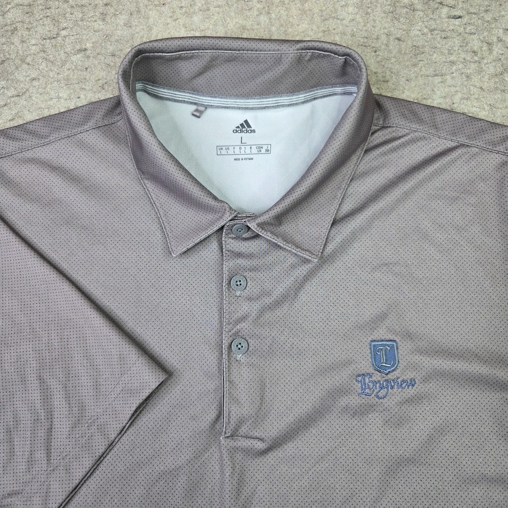 Adidas Golf Polo Shirt Mens L Gray Micro Dot Short Sleeve Logo Performance